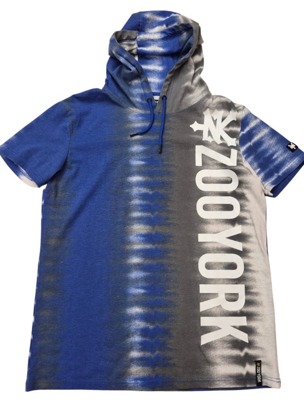 Zoo York Mens Large Hoodie Blue Gray Tie Dye Short Sleeve Grunge Y2K